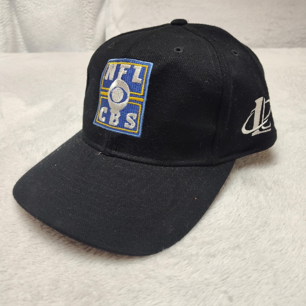 Vintage NFL CBS Hat Cap Snap Back Mens Black Cotton Twill Sports Logo Athletic